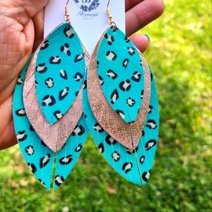 NWT Leopard faux leather dangle earrings